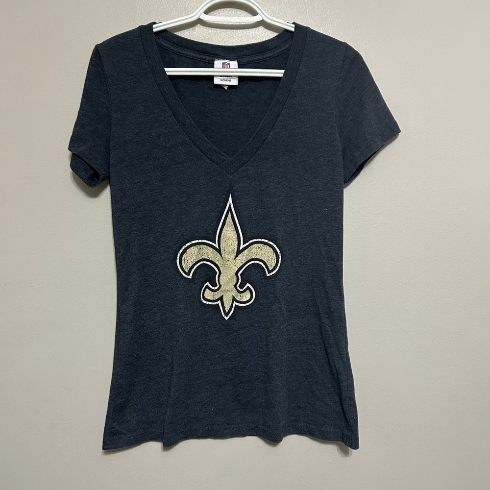 NFL Team Apparel New Orleans Saints Womens V Neck T Shirt Gray Size L